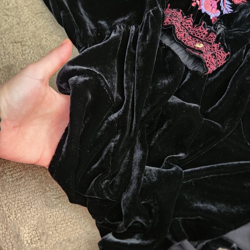 Johnny Was Marcella Floral Velvet Henley Tunic Pockets Dress Heavy Embroidery M - Picture 11 of 13